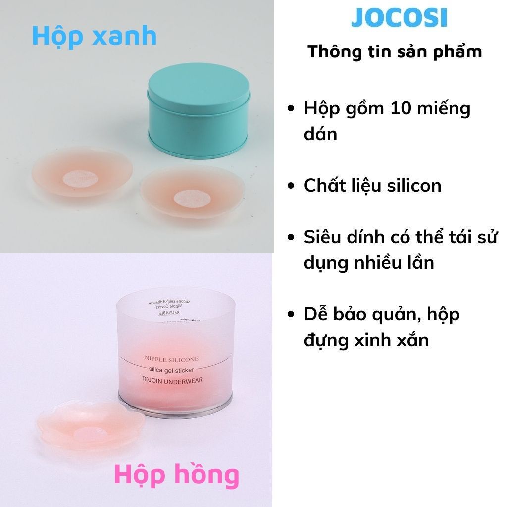 Miếng dán ngực ti silicon, dán ti Hộp 5 cặp sử dụng nhiều lần JOCOSI H02, 306