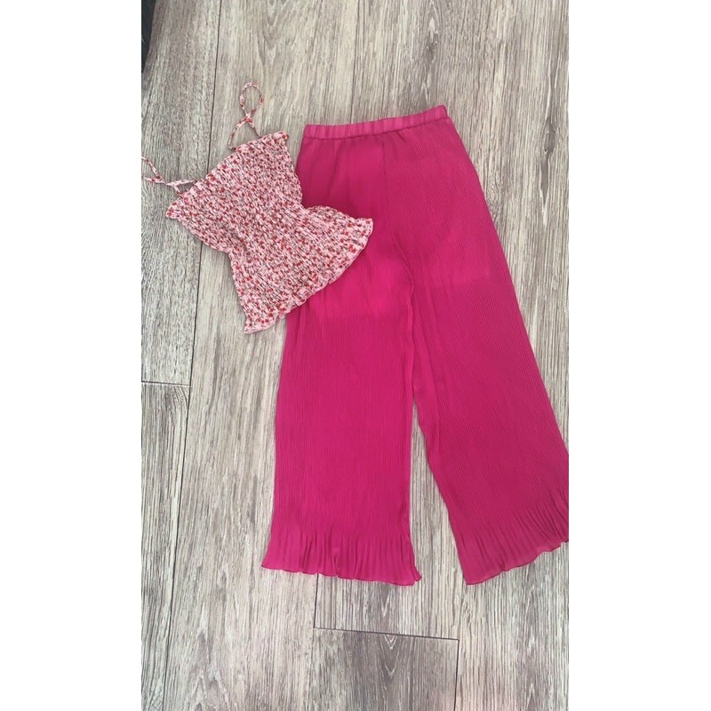 Set áo hoa bèo quần dập ly ống suông - freesize dưới 53kg - hình chụp thật - video chính chủ - carotshop | BigBuy360 - bigbuy360.vn