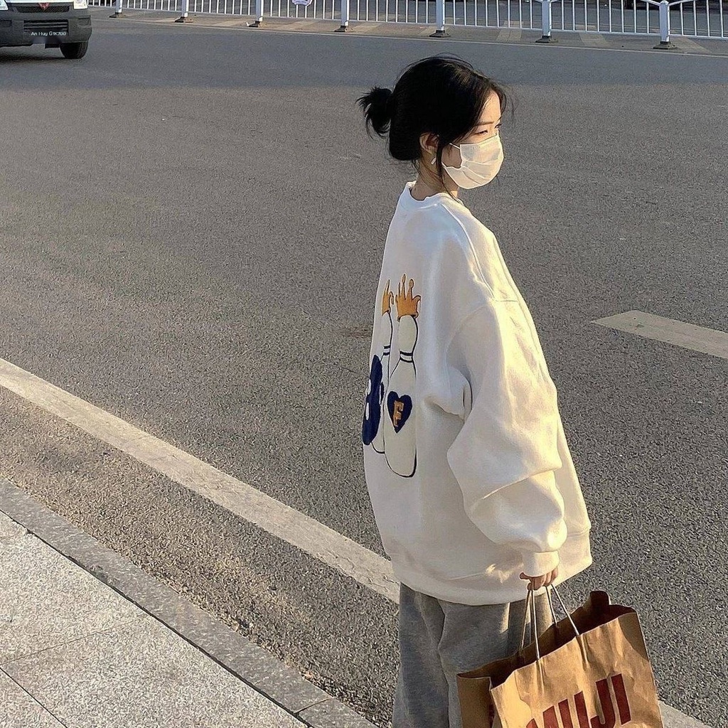 Áo sweater 100% cotton Cổ Tròn Dáng Rộng Phong Cách Hàn Quốc Thời Trang Cho Nữ