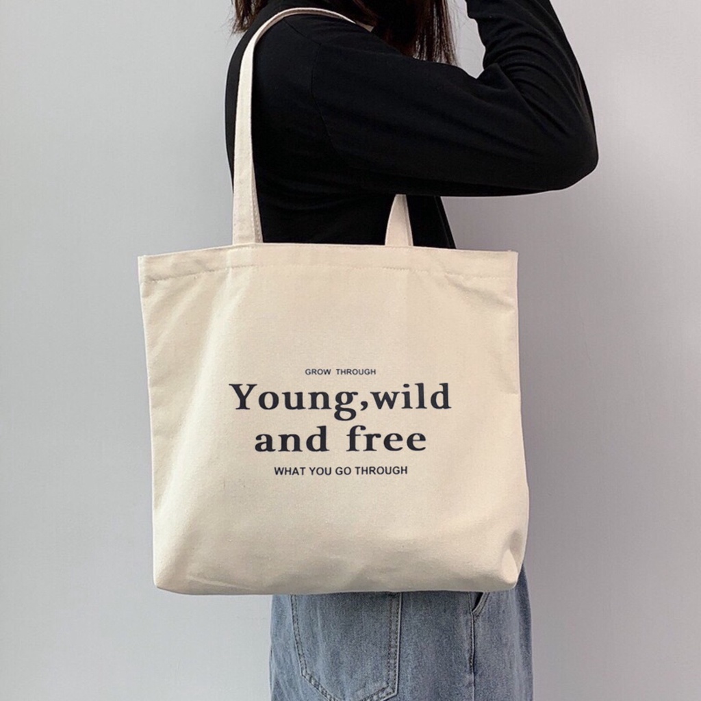 Túi tote HAZIN vải canvas ulzzang unisex đi học đi làm có khoá miệng ngăn phụ nhỏ đựng vừa khổ a4