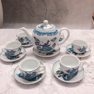 Bộ Ấm Chén Bát Tràng Vẽ Chùa Một Cột
