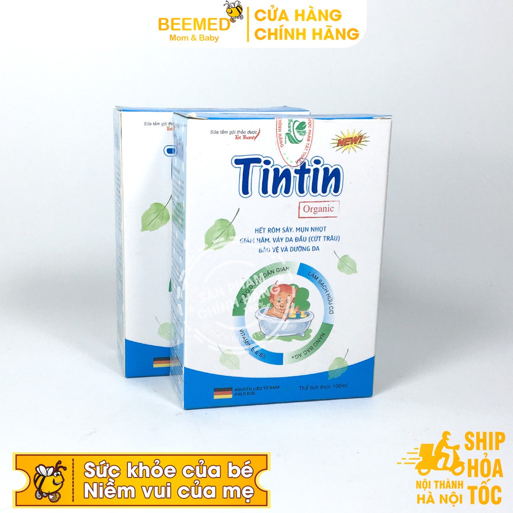 Sữa tắm gội cho bé Tintin - Chai 100ml - Không gây cay mắt, cho trẻ từ sơ sinh từ thảo dược, giảm rôm sảy, mẩn ngứa