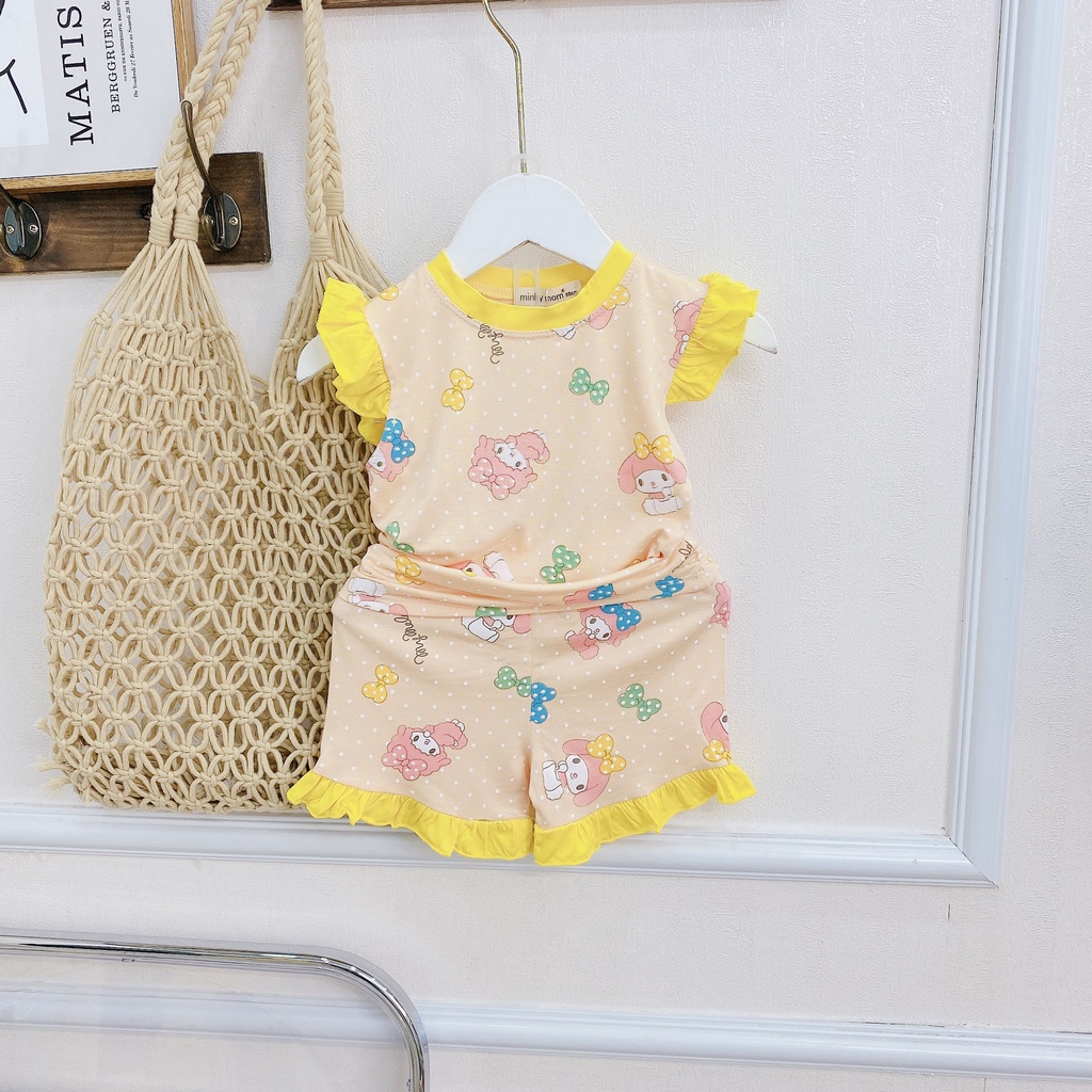 [Bé 7-25kg] Bộ cánh tiên quần bí in hoa thun lạnh in hình cho bé gái