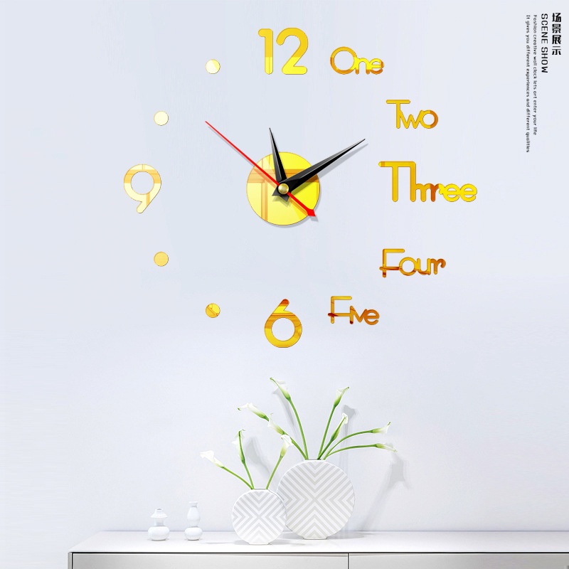 Đồng Hồ Treo Tường Mặt Gương 3D Phong Cách Châu Âu Sáng Tạo Trang Trí Nội Thất Diy