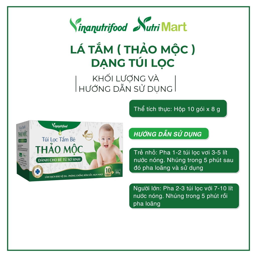 Túi lọc tắm bé thảo mộc VINANUTRRIFOOD, Họp 10 gói x 8g