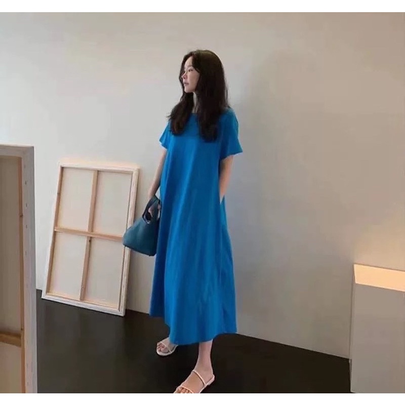 Váy Suông A Phom Dài Rộng Chất Cotton Mát Váy Bầu Cotton Dáng Rộng Váy Thun Dáng Dài Oversize