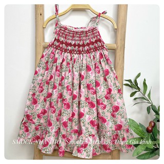 Đầm smock 2 dây hoa hồng + hình shop chụp với mẫu