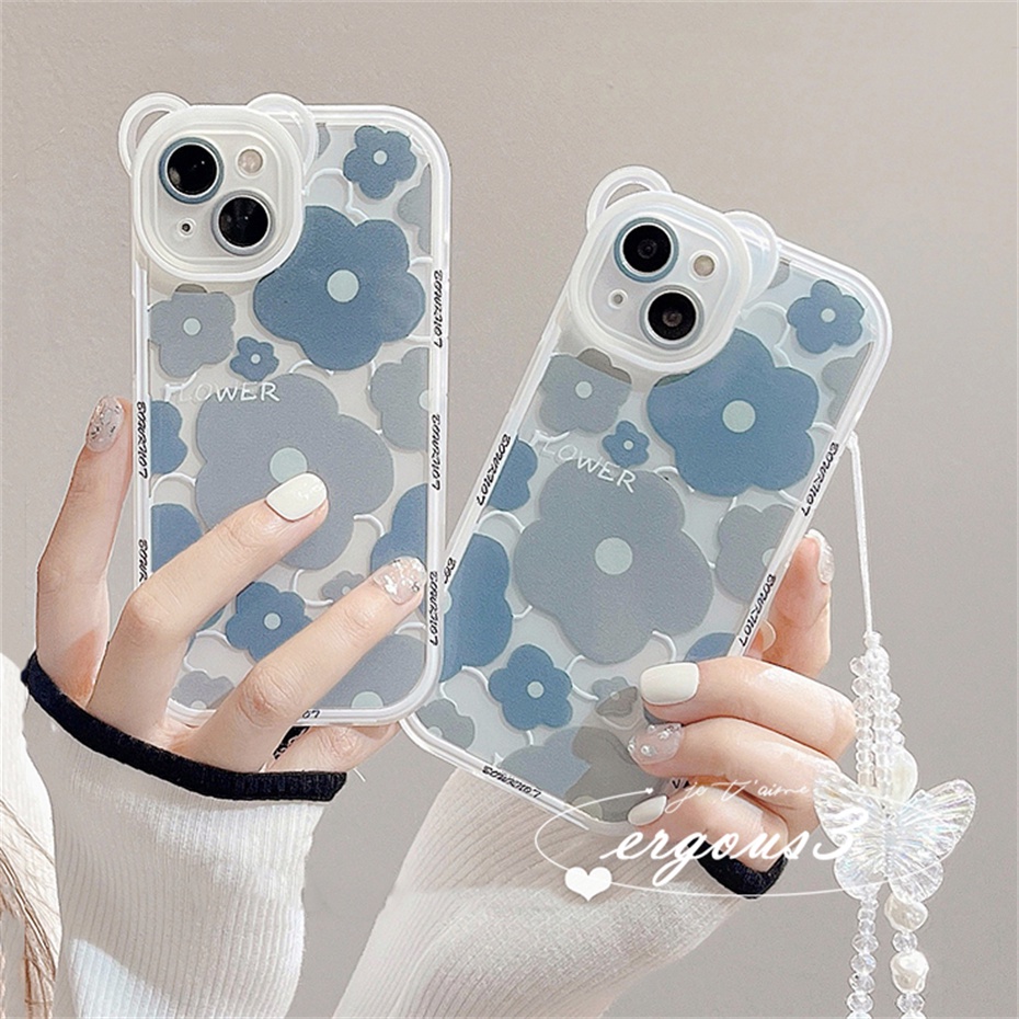 Ốp Điện Thoại Mềm Hình Hoa / Gấu Màu Xanh Dương Cho iPhone 14 13 12 11 Pro Max SE2020 X XR Xs Max 7 8 6 6s Plus