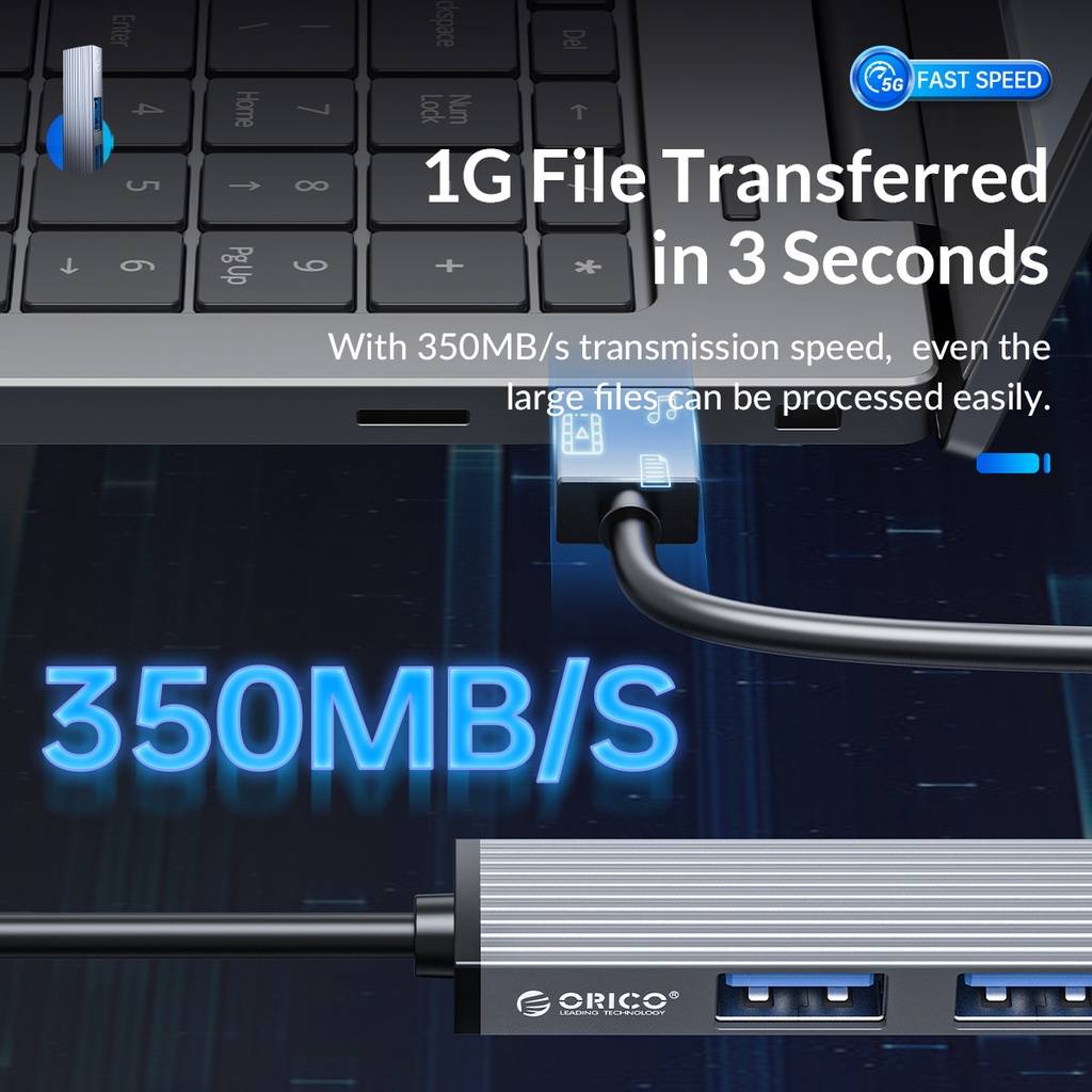 Bộ hub ORICO AH-A13/AH-A12F kiêm đầu đọc thẻ nhớ 4 cổng USB 3.0 2.0 bằng nhôm