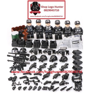 Xếp Hình Army Swat Minifigures Combo biệt đội 6 lính đặc nhiệm TBS đen trang bị đầy đủ vũ khí hiện đại