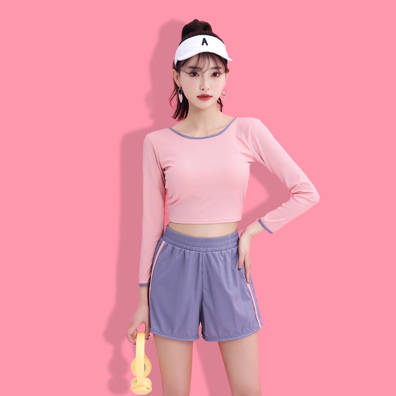 dài tay đồ bơi thể thao đồ bơi hàn quốc hai 2 mảnh cho nữ set liền thân đồ tắm biển nữ kín đáo Bộ Đồ Bơi Ba Mảnh Mềm Mại Thời Trang Hàn Quốc Sành Điệu Cho Nữ