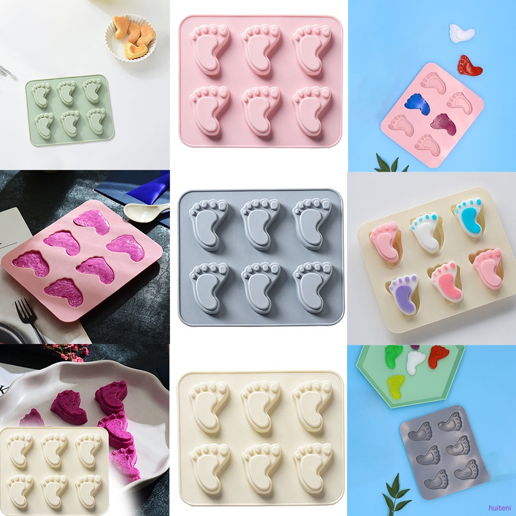 6 Cavities Baby Feet Shape Fondant Mold Silicone DIY Muffin Chocolate Cake Biscuit Jelly Soap Mould,Blue Gray huiteni