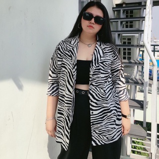  Áo sơ mi nữ tay dài dáng rộng kẻ sọc ngựa vằn bigsize phong cách Hàn Quốc thời trang Mèo Mập Clothes 