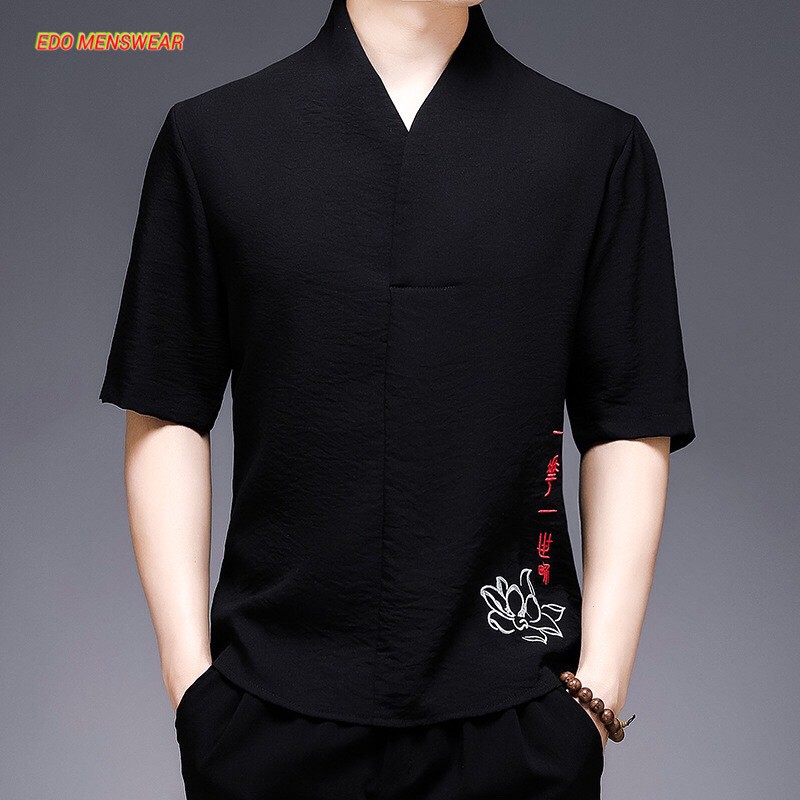Áo cộc đũi Sen Edo Menswear, áo đũi cộc tay Hàn Quốc thoáng mát thấm hút mồ hôi tốt Top xu hướng 2023
