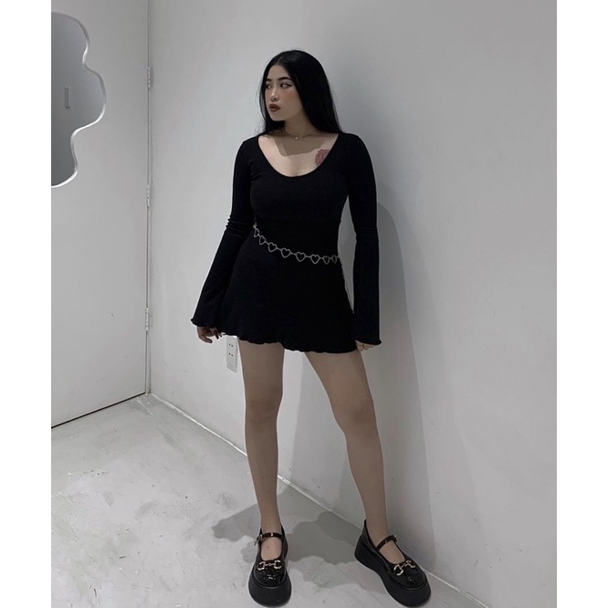 [HOT- Ảnh Thật] (Bigsize 55-95kg) Đầm body sexy tay dài ôm thun gan màu đen cá tính, Đầm body dáng xoè tay loe đen | BigBuy360 - bigbuy360.vn