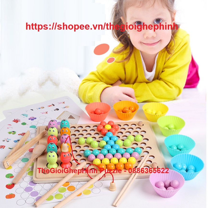 BỘ CÂU CÁ GỖ KẾT HỢP TẬP GẮP BẰNG KẸP VÀ ĐŨA