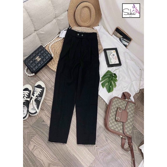 Quần tây công sở nữ dáng baggy màu đen vải tuyết mưa