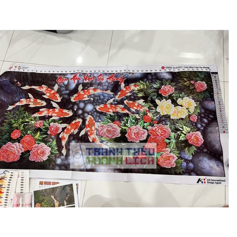 Tranh thêu chữ thập cá Phú Quý Hữu Dư 3D Gia Hoà Van Sư Hưng AL53621 |120x60cm|