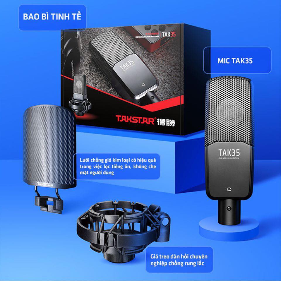 Takstar TAK35 - Micro Thu Âm Chuyên Nghiệp Kèm Shockmount và Màng Lọc