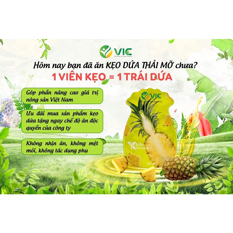 Kẹo dứa Plus Giảm Cân Tan Mỡ Ngọt Ngào Vic Organic