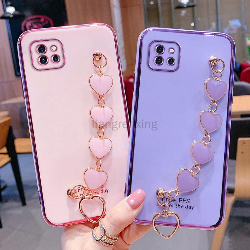 Ốp lưng Samsung A22 4g samsung A22 5G Ốp điện thoại silicon mềm gắn dây đeo cổ tay hình trái tim cho Samsung A22 4g A22 5G