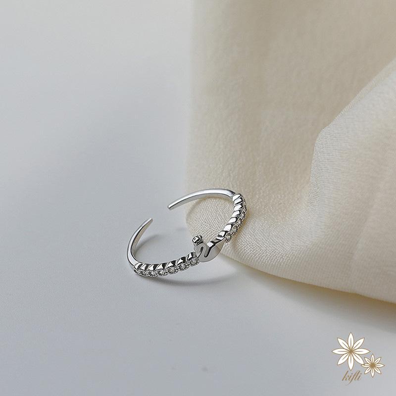 【kifli】Nhẫn Hở Mạ Bạc 925 Hình Thiên Nga Nhỏ Phong Cách Hàn Quốc Thời Trang Cho Nữ