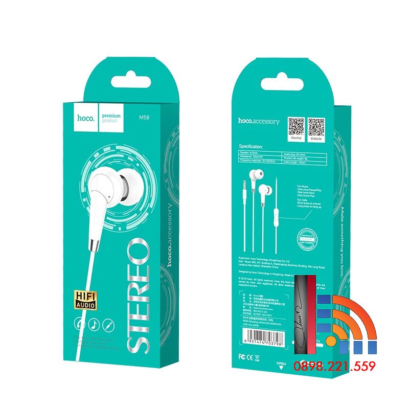 Tai nghe CÓ DÂY 3.5mm Hoco M60 & M58 có Mic đàm thoại dùng cho  ss Oppo xiaomi-màu đen/ trắng