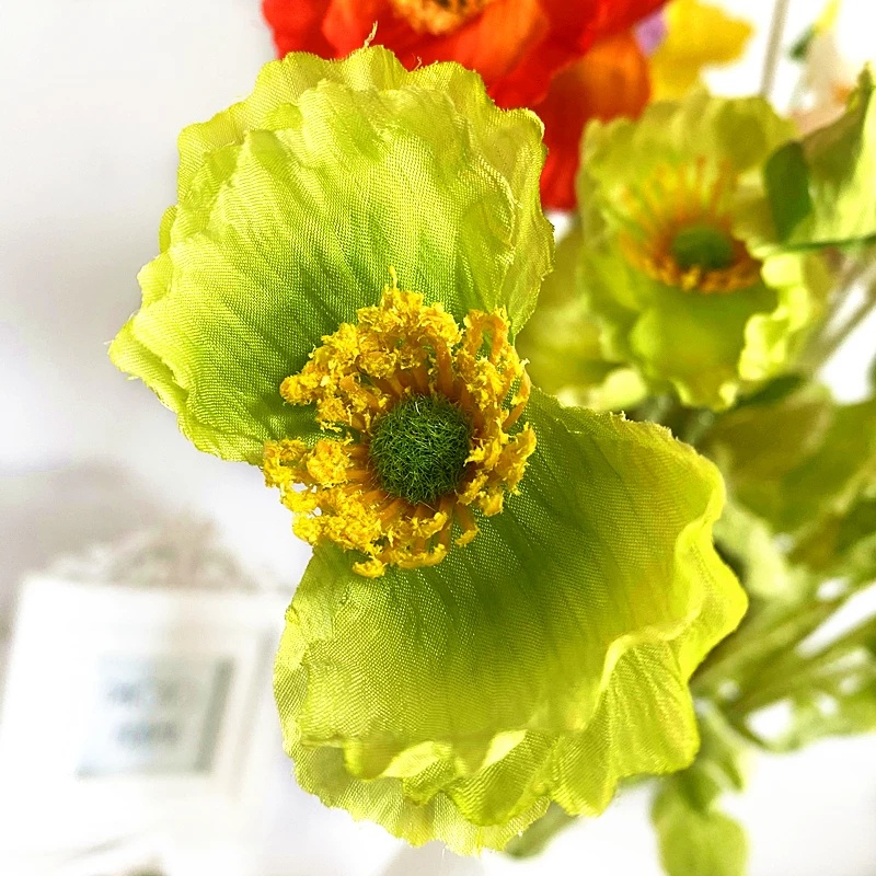 Bó hoa anh túc nhân tạo 4 đầu trang trí nhà cửa