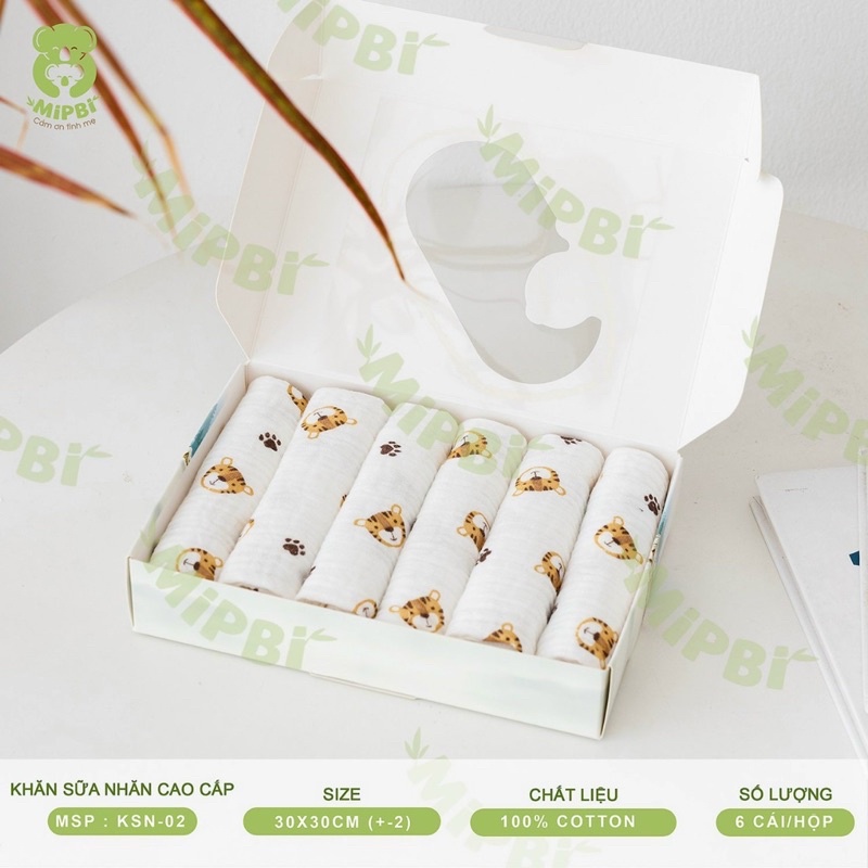 Khăn sữa xô nhăn mipbi hộp 6 chiếc loại đẹp - khăn sữa xô muslin cao cấp