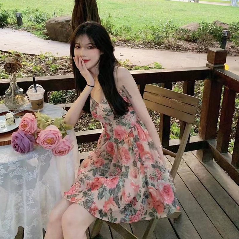 Đầm Hai Dây Dáng Chữ A Họa Tiết Hoa Thời Trang Xuân Hè Phong Cách Pháp Mới Cho Nữ