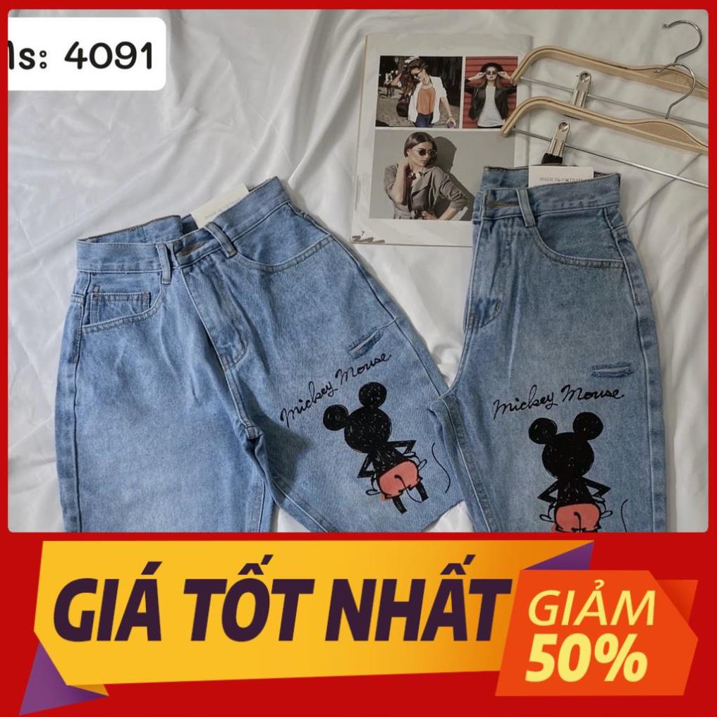 Quần jean ngố nữ, quần lửng hình chuột Mickey cực ngầu AnNgo - AT10S !