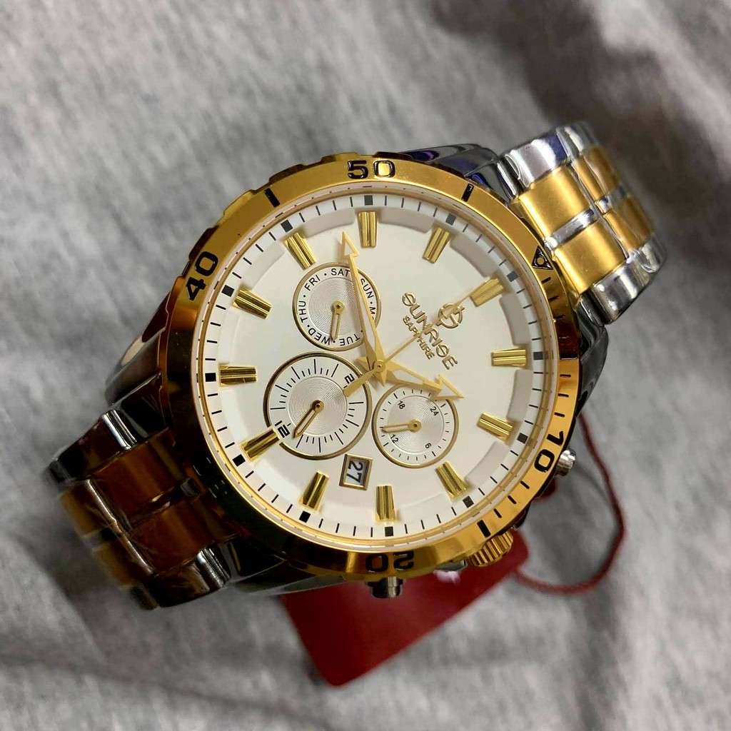 Đồng hồ Sunrise DM760SWA-SG-T kính saphire chống trầy, võ thép không gỉ mạ vàng sang