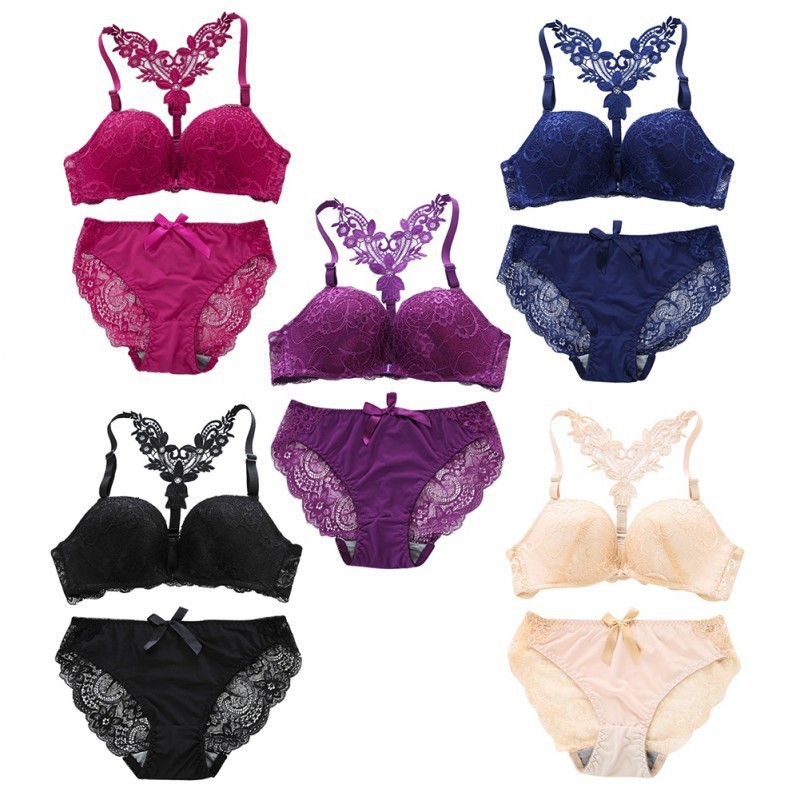 Set áo ngực cài trước + quần lót hoạ tiết hoa bướm cho phái nữ