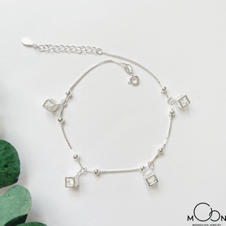 Lắc chân, vòng chân bạc nữ hình khối vuông đính đá