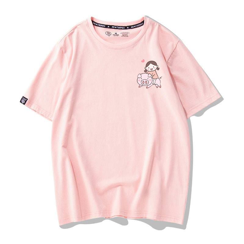 [Hàng Xịn, Gía Tốt] Áo Phông Thun Nam Nữ Tay Ngắn Icon Họa Cô Bé Heo Hàn Quốc - Unisex - Cotton - Mã AT009