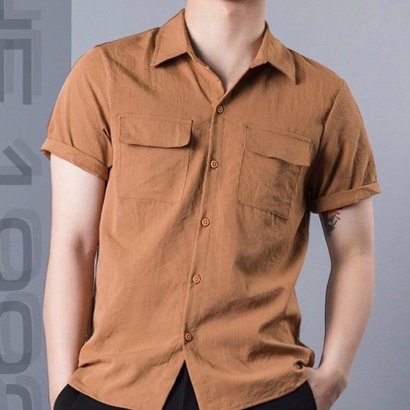 Áo sơ mi nam cộc tay phối túi chất đũi mặc cực mát - 𝑨𝒓𝒖 𝑺𝒉𝒐𝒑