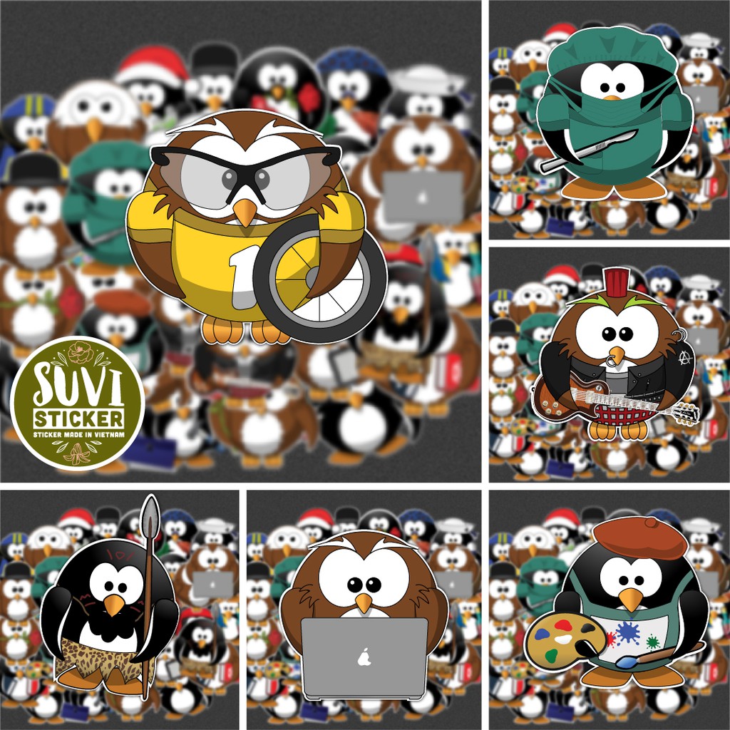 Sticker Cute Peguin chống nước sticker dán laptop, nón bảo hiểm, xe, điện thoại, vali. MSP: A16