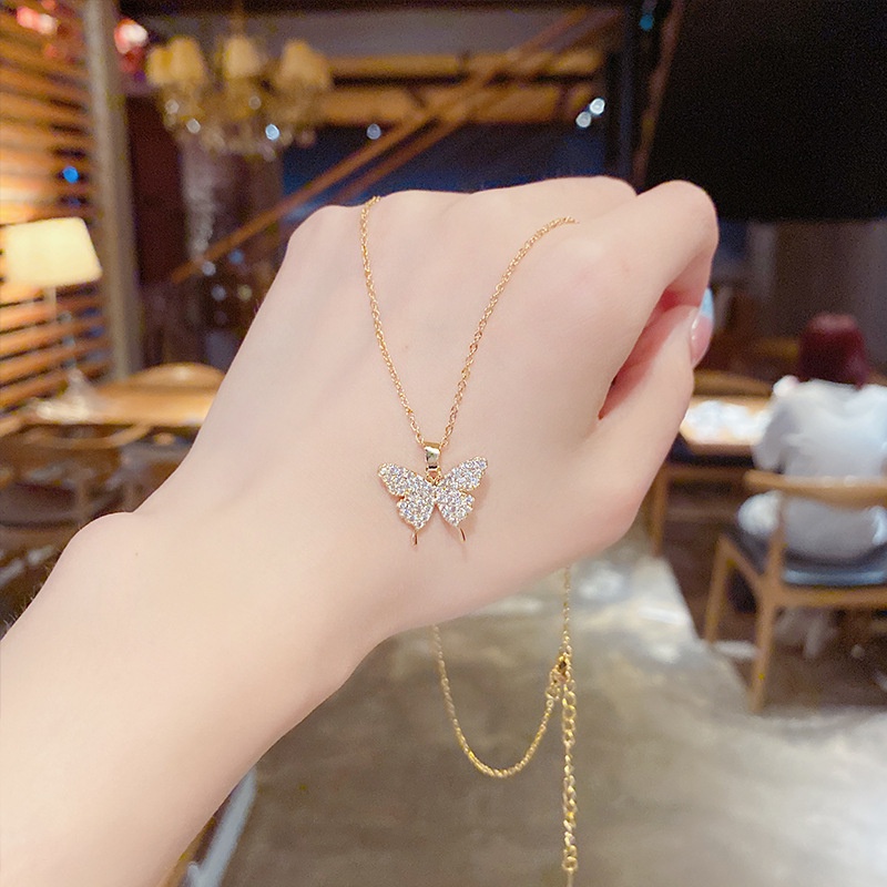 Vòng cổ Thép Titan 18K Mặt Hình Bướm Đính Đá Zircon Thời Trang Cho Nữ