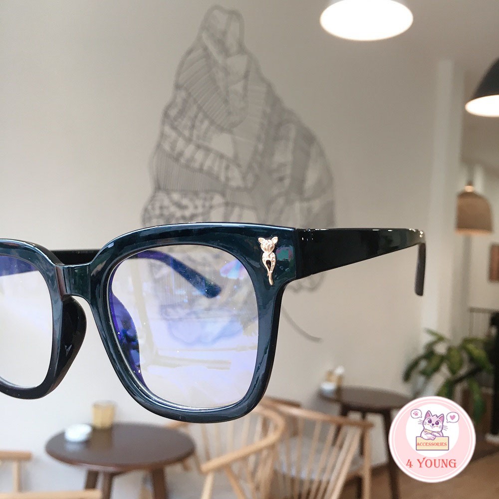 Kính giả cận thời trang mắt vuông phong cách Hàn Quốc đính kèm họa tiết cáo, kính mát Unisex 057 | BigBuy360 - bigbuy360.vn