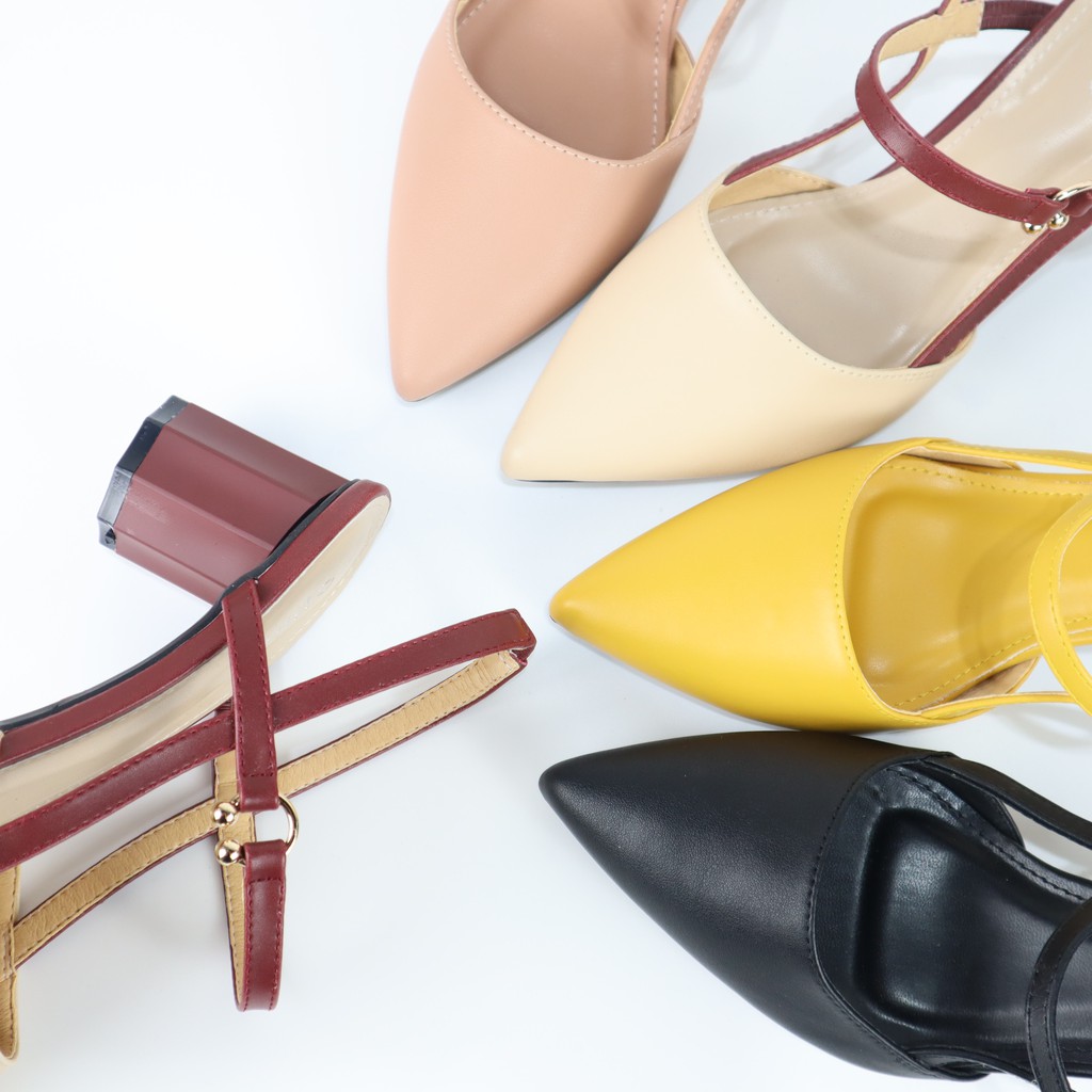 Giày sandal cao gót nữ mũi nhọn thanh lịch hở hậu ôm chân gót trụ 5cm quai thun êm mềm đi học đi làm đi chơi Cillie 1065