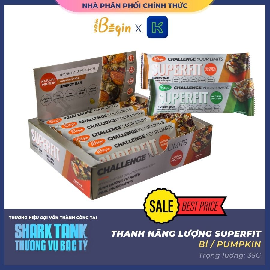 [HCM Giao Nhanh] Bánh Ăn Kiêng Giảm Cân Ngũ Cốc Vị Bí Superfit 365 Begin (Hộp 6 Thanh Năng Lượng) - Bí 270G