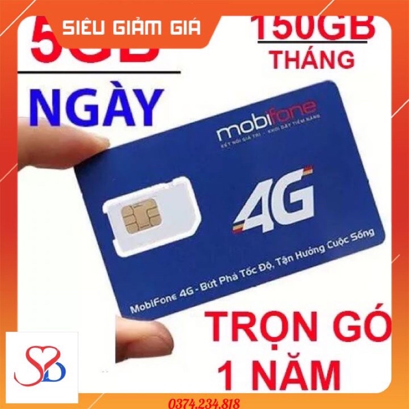 Sim 4G - Sim 4G Mobiphone 150gb-Sim miễn phí 12 tháng- 6Fd50HN tặng thêm 6tháng/chỉ dùng khu vực Hà Nội
