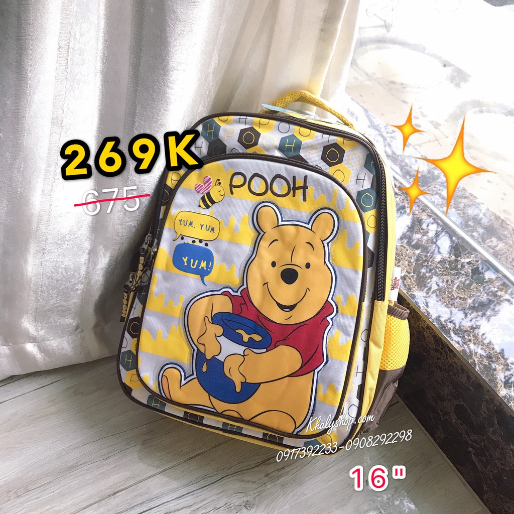 Balo trẻ em 16'' hình chú gấu Pooh Winnie màu vàng dành cho học sinh , bé trai - BLPO16VT (30x15x40cm)