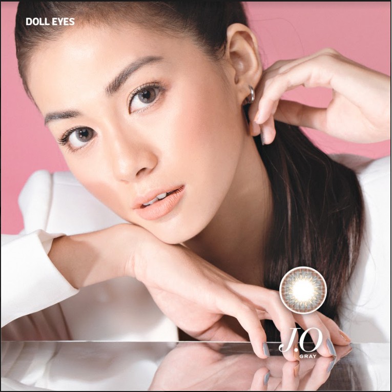 Combo Kính áp tròng DOLL EYES J.O GREY 14,3mm và Khay gương (Set Bling Bling)