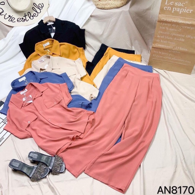 Set bộ suông cộc tay nữ vải Cát Hàn siêu mát