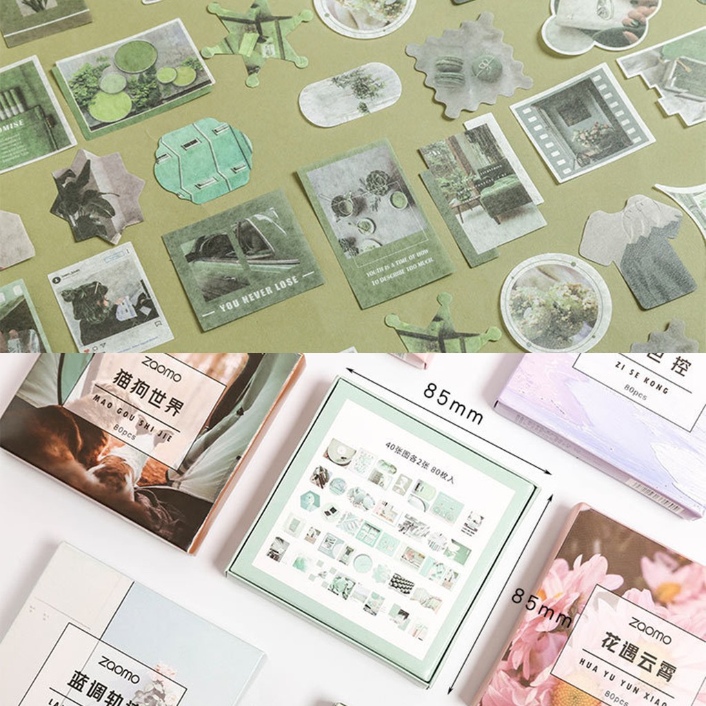 Hộp 80 miếng sticker giấy washi phong cách nhật bản