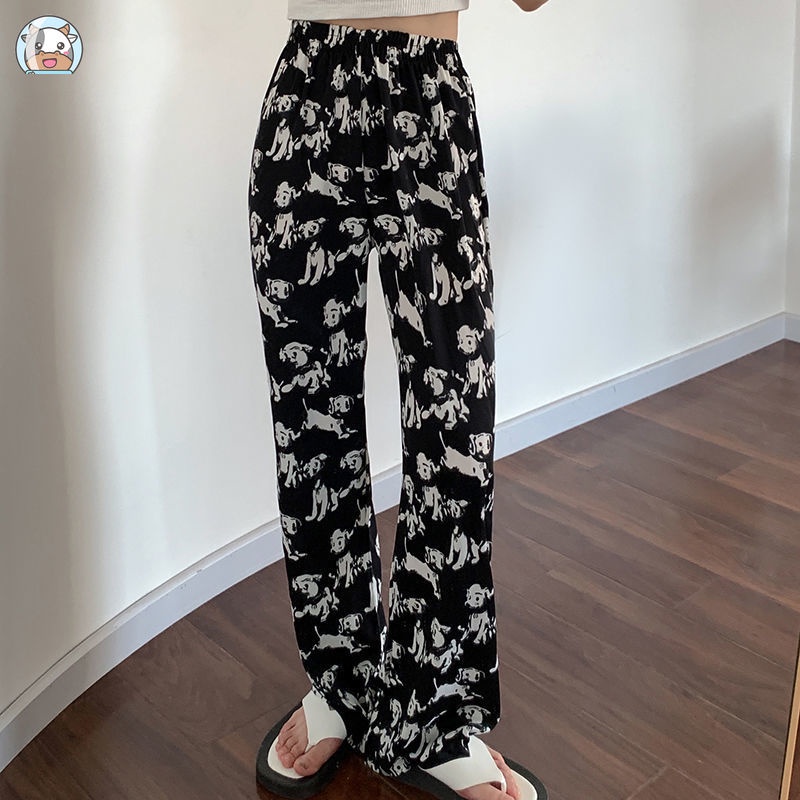 Quần ống rộng Lưng Cao In Họa Tiết Chú Chó Dễ Thương Thời Trang Mùa Hè Cho Nữ
