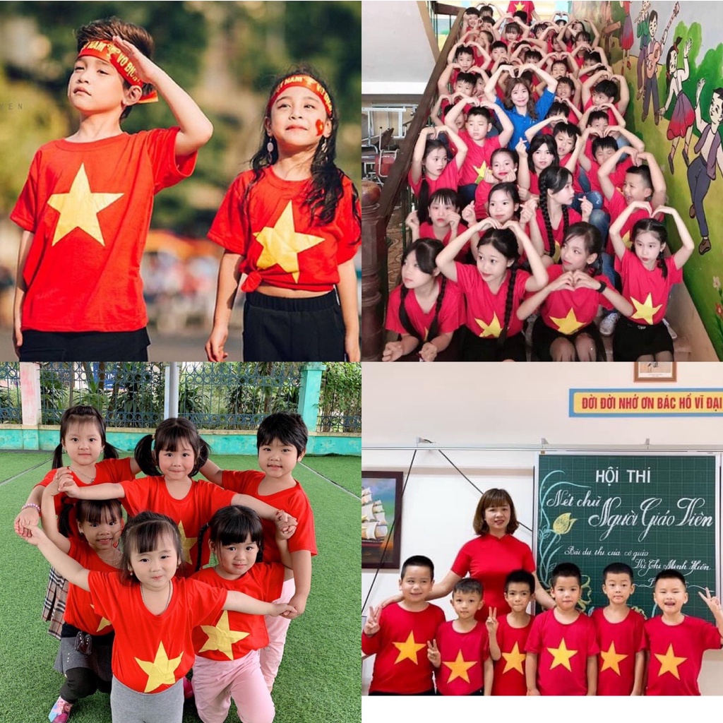 Áo thun Cờ Đỏ Sao Vàng Trẻ Em - Áo Chất Cotton Đẹp in hình lá cờ tổ quốc sẵn hàng kèm videogiá tại xưởng