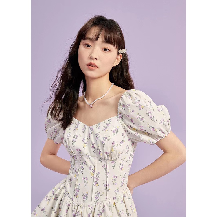 [Hana And Alice] Đầm Hoa Ngắn Tay Thời Trang Xinh Xắn Dành Cho Nữ