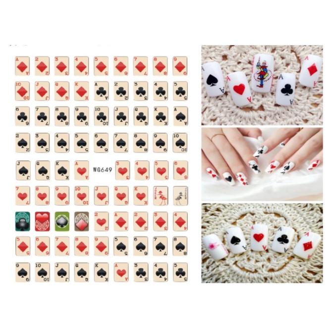 sticker lá bài trang trí nail